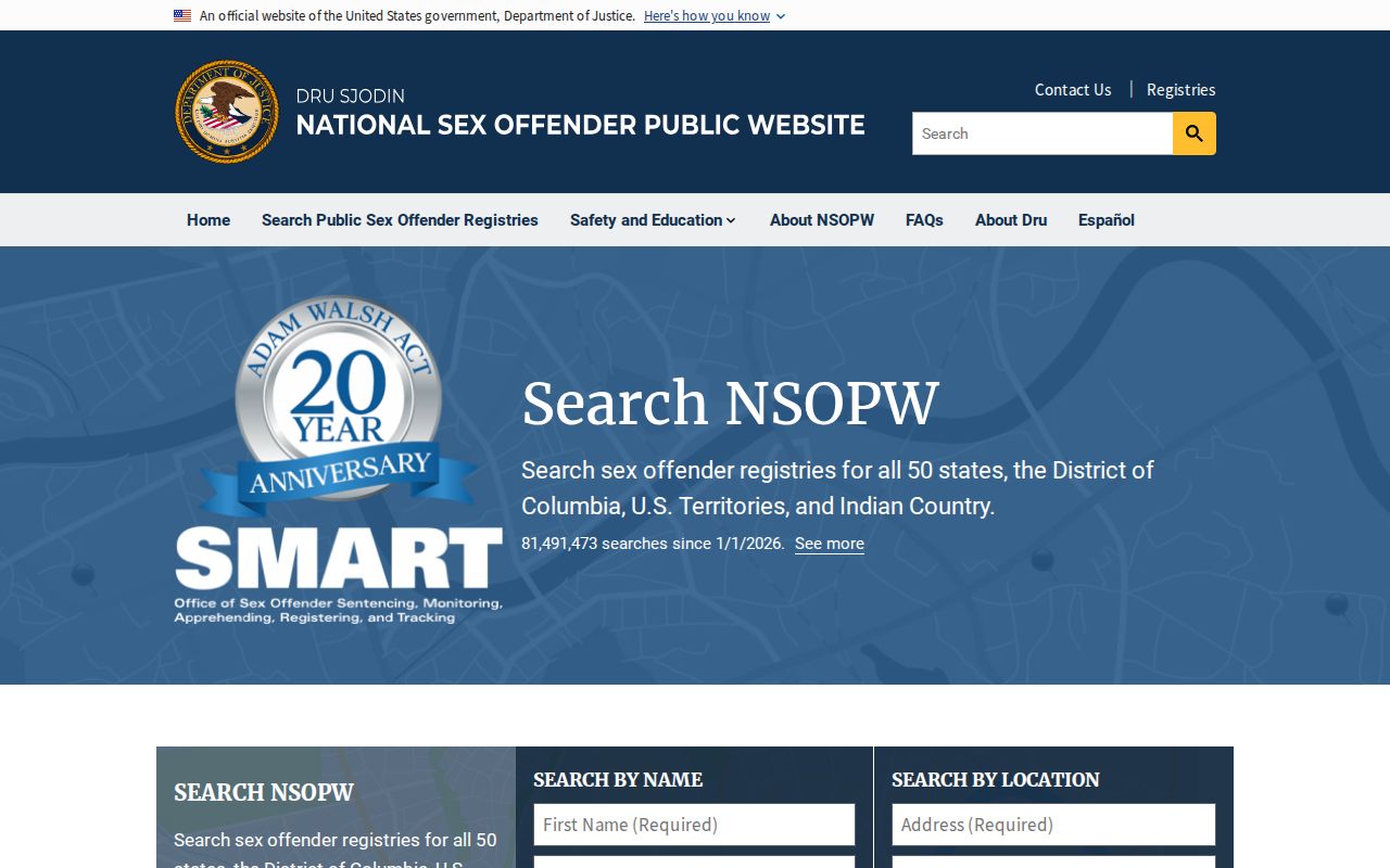 United States Department of Justice NSOPW national sex offender search interface