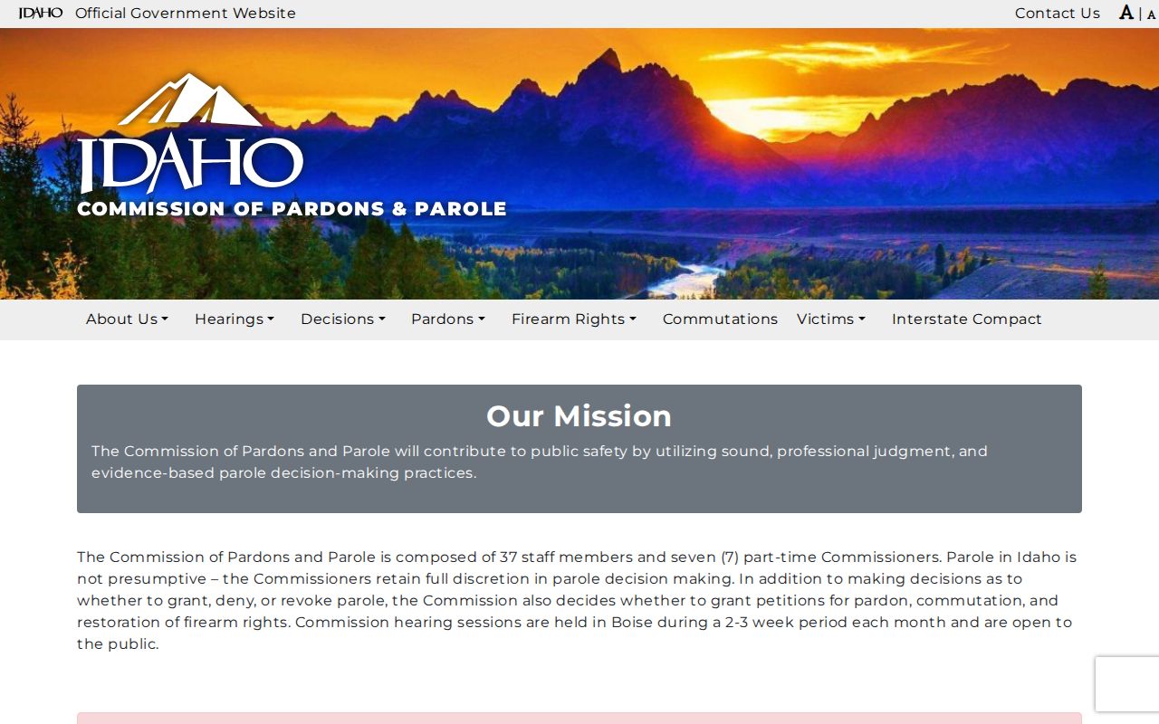 Idaho Commission of Pardons and Parole official information page